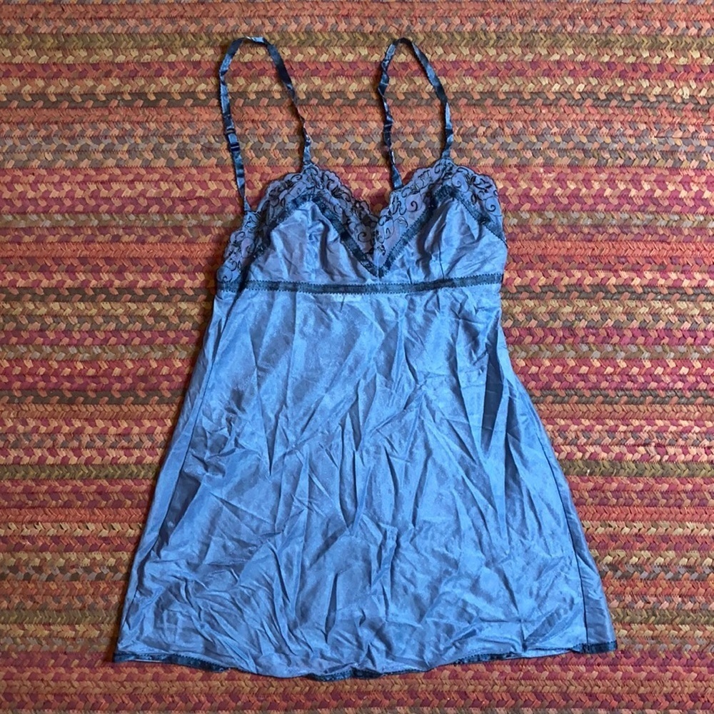 SOLD 90s VINTAGE VICTORIAS SECRET BLUE LINGERIE SLIP DRESS - Picture 1 of 6